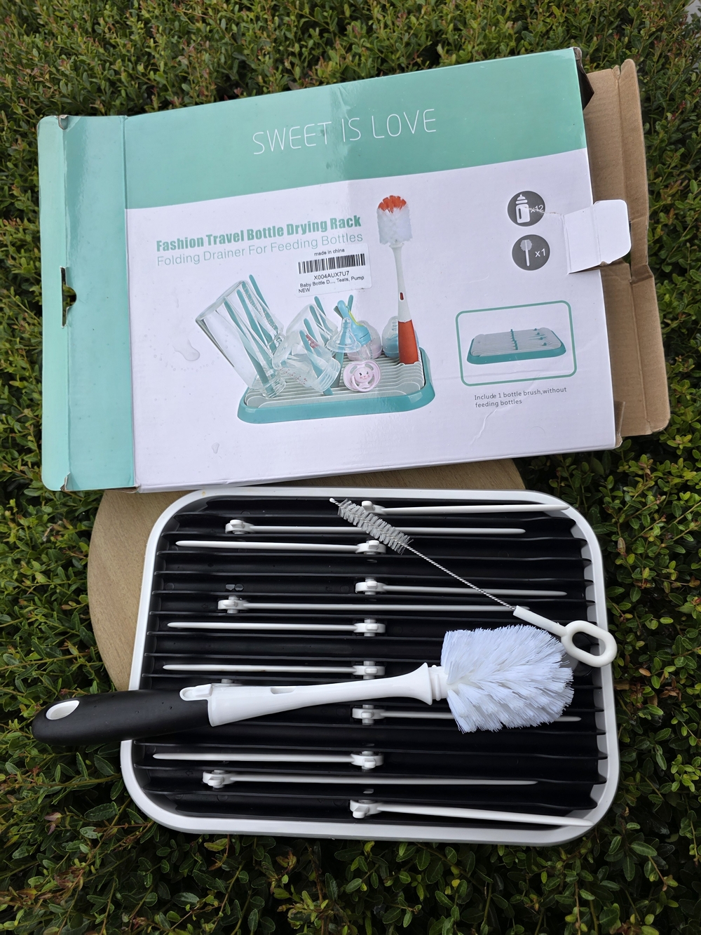 Portable Baby Bottle Drying Rack Folding Travel Drainer Set with Brushes